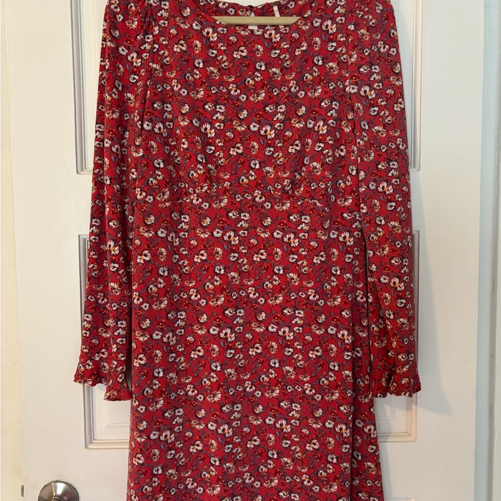 Free People Pink Floral Mini Dress with Ruffle Long Sleeve Boho Chic